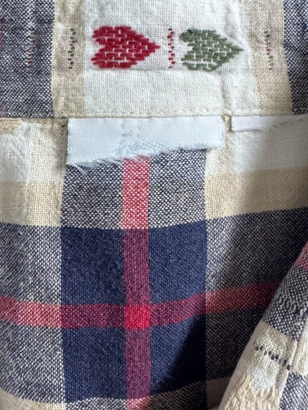 Vintage 80s Plaid Woven Hearts Cotton Short Sleeve Shirt Button Front - M - Picture 13 of 14